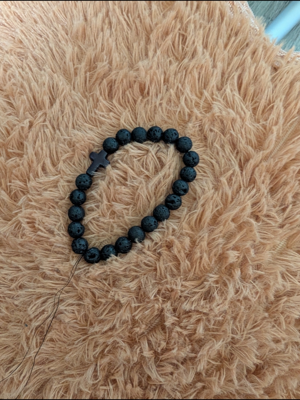 Black Lava Bead Cross Bracelet